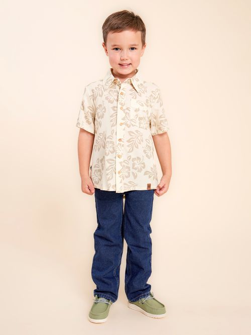 Camisa Niño Hibisco Beige