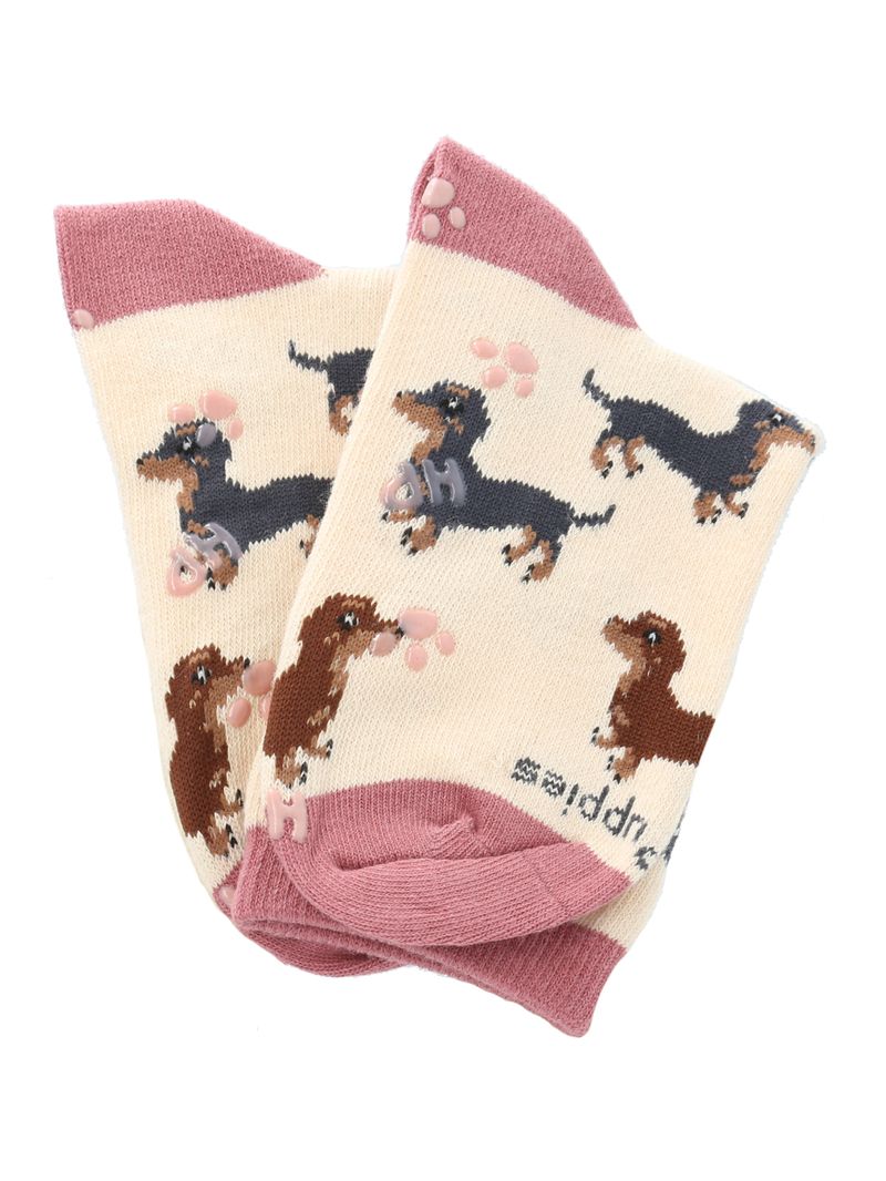 Calcetin-Algodon-Niña-C-Dachshund-Beige-Crudo-Hush-Puppies