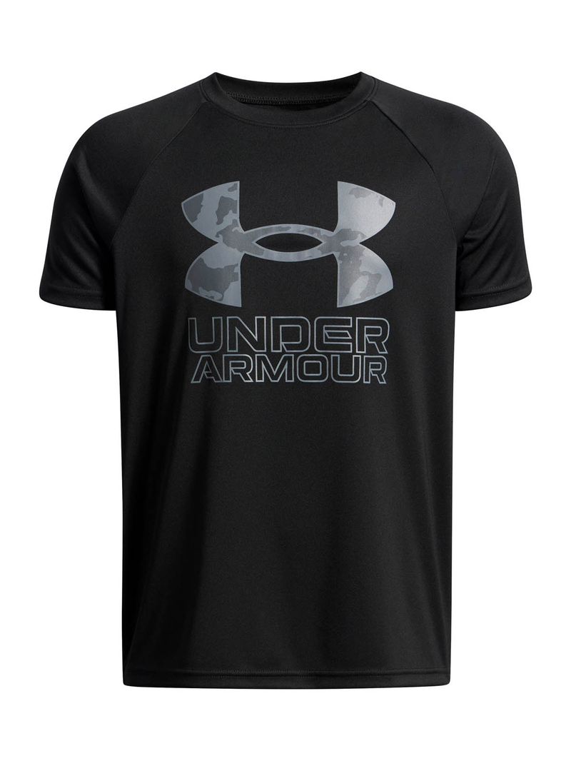 Polera manga corta de Entrenamiento para Niño Tech Hybrid print Negro Under Armour