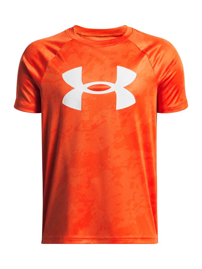 Polera manga corta de entrenamiento para niño Tech Big Logo Printed Naranja Under Armour