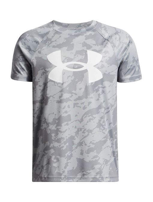 Polera manga corta de entrenamiento para niño Tech Big Logo Printed Gris Under Armour